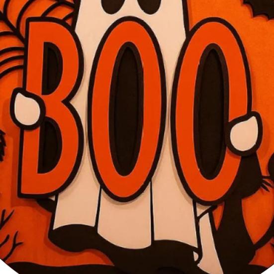 Wooden Pendant Sign Wooden Pink Ghost BOO Door Decor Fall