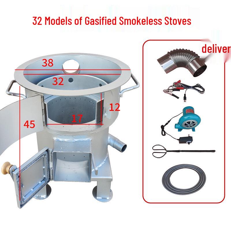 Wood-Burning Gasification Smokeless Stove and Cooker for Outdoor and Rural Use