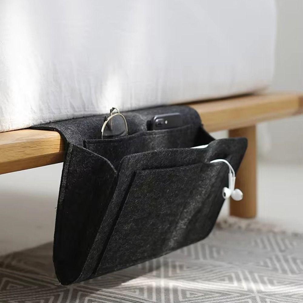 Large Capacity Felt Storage Bag Anti-slip with Pocket Bedside Hanging Bag Remote Holder