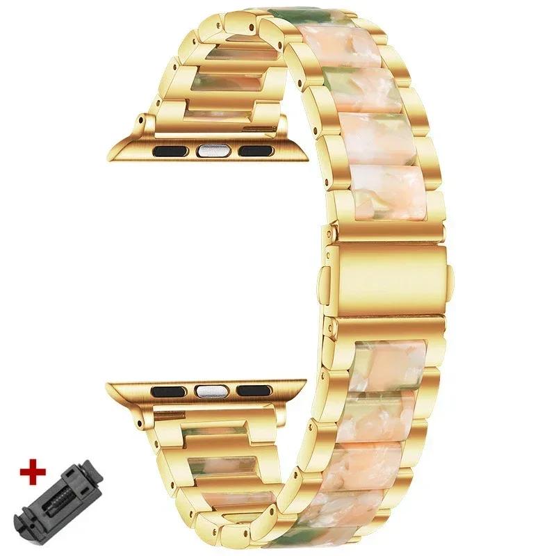 Stainless Steel+Resin Band for Apple Watch 10 42mm 46 Ultra 2 49mm Women Bracelet for IWatch 9 8 7 6 5 4 se 40mm 38mm 41 45 44mm