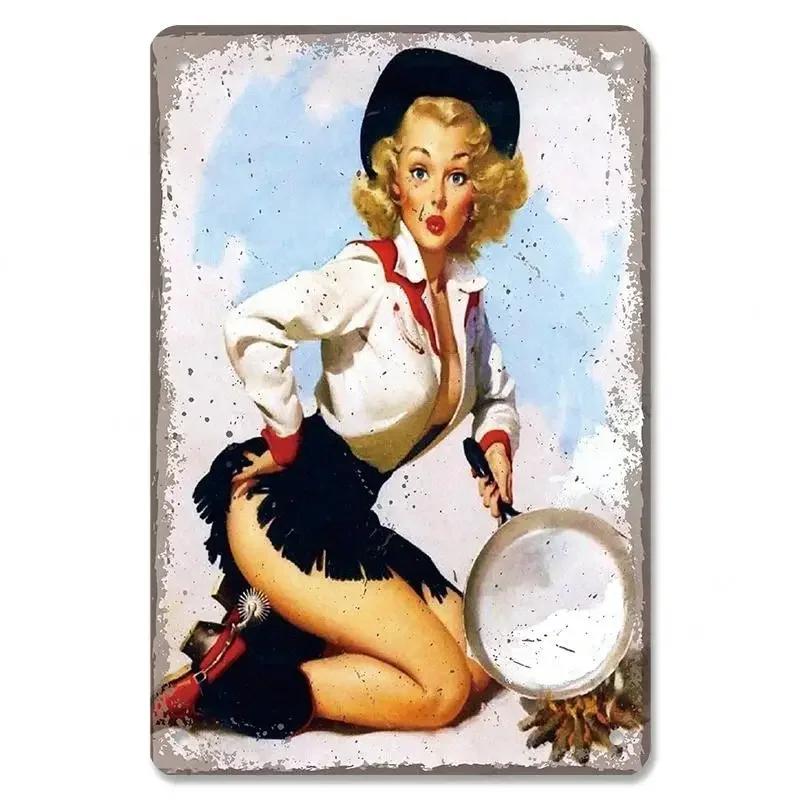Vintage Metal Sexy Girl Pin Up Girls Plaque Tin Signs Cola Beer Airplane Metal Poster Retro for Bar Pub Club Home Wall Art Decor