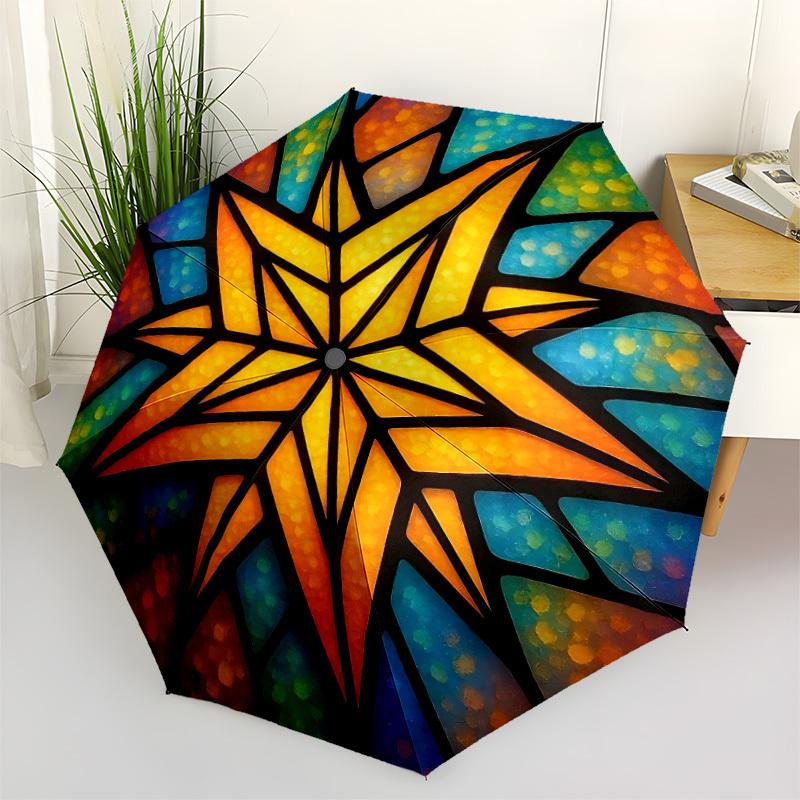 1pc Stained Glass Star Automatic Open/Close Umbrella Compact Folding Umbrella, All-Season Portable Umbrella for Women/Men F1124304