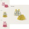Süßes florales Muster Schleifendesign Schulterriemen Sommer Top und Shorts Set für Kinder im Alter von 3 bis 8 Jahren
