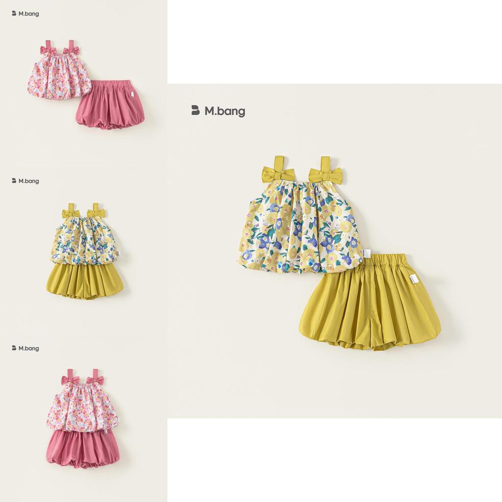 Süßes florales Muster Schleifendesign Schulterriemen Sommer Top und Shorts Set für Kinder im Alter von 3 bis 8 Jahren