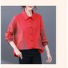 Damen Rotes Kontrast-Panel Hemd mit Kragen Langarm Locker geschnittene Freizeitbluse