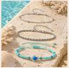 Layers Anklet Set for Women Twisted Chain Teal Turtle Charm Stainless Steel Non-tarnish Foot Bracelet Adjustable