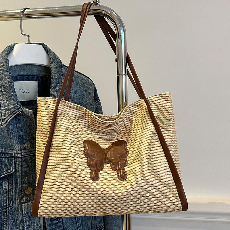 Summer Popular Straw Bucket Bag Women Fashion Commuter Tote Bag Women Ins Seaside Vacation Beach Bag