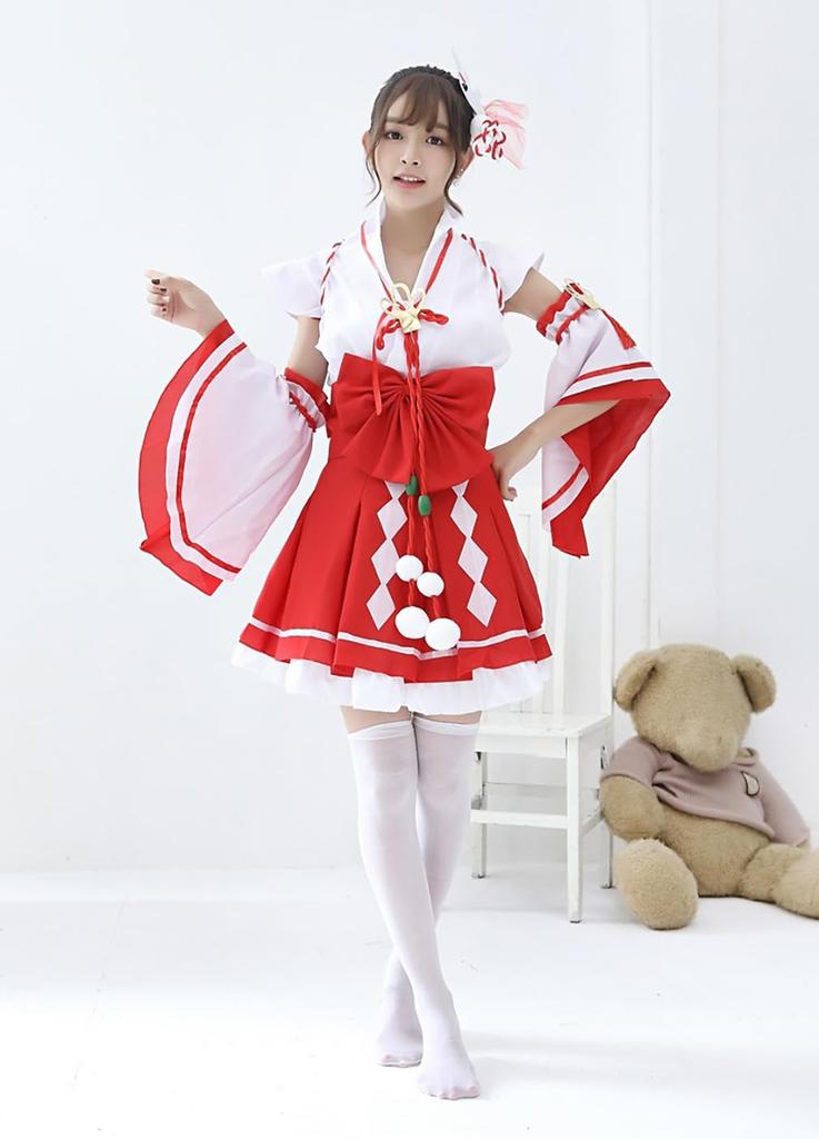[MTKCNTL] Women's White and Red Shrine Maiden Cosplay Costume for Halloween, Mini Hakama, and Fox Costume, Cute and Elegant for Everyday Wear, Kimono,