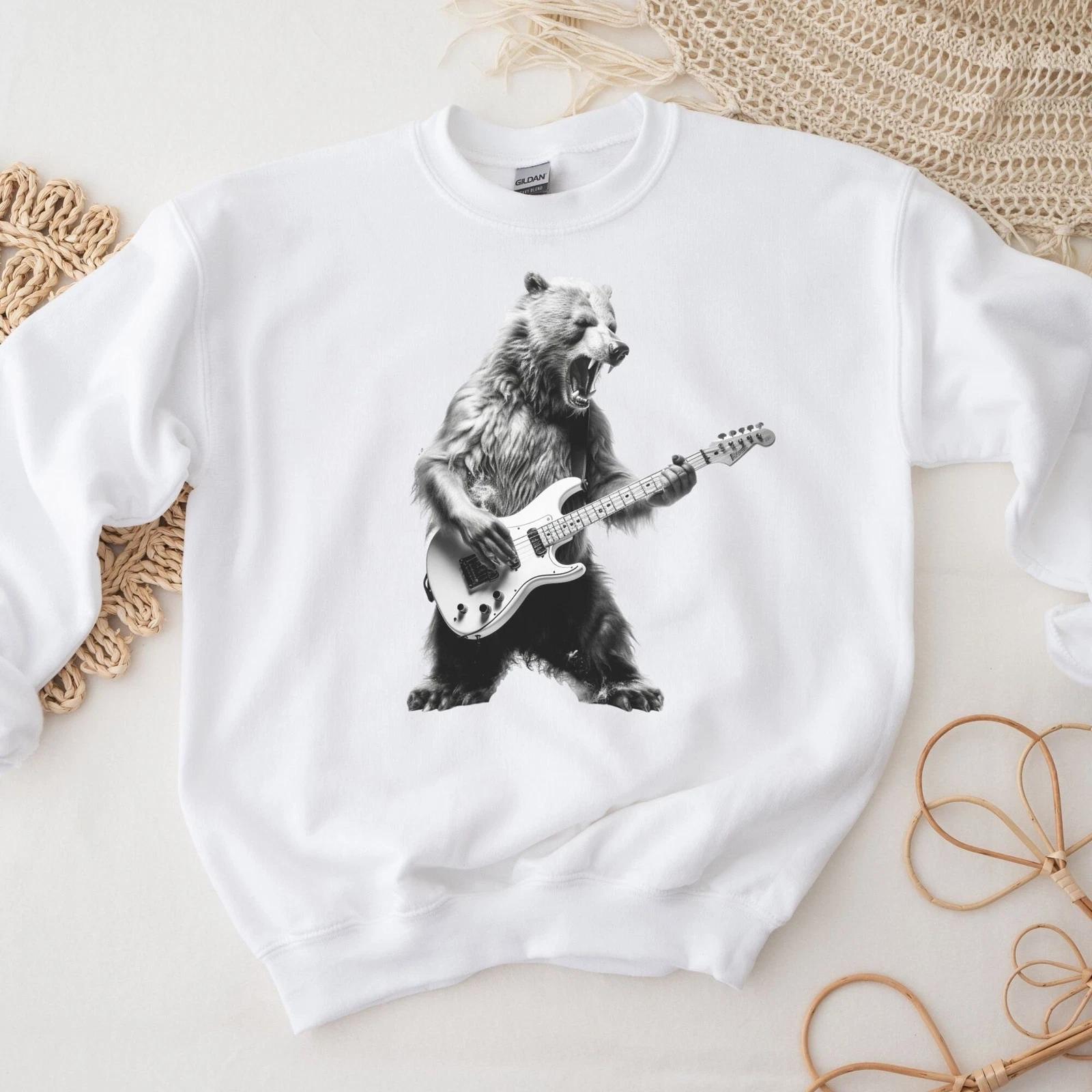 Bear playing bass guitar Sweatshirt XL