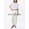 Spring New Women's Clothing Commute Leisure Multi-Color Matching Belt High Waist and Ankle Elegant Pleated Pants 9929022