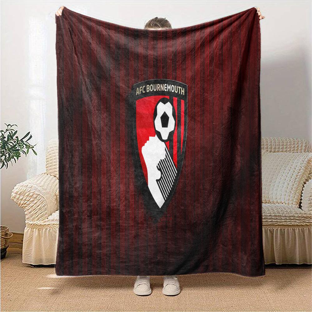 Afc Bournemouth Crest Flannel Blanket, Soft Polyester, Modern Design, All-Season for Camping, Travel, Gifts for holidays or birthdays