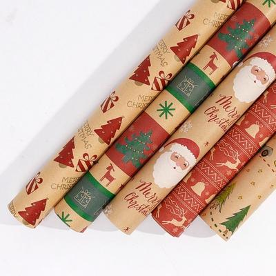 Eco-friendly Kraft Paper Christmas Wrapping Paper Snowman Santa Claus Present Box Packing Ornament 43x300cm Gift Wrap Xmas