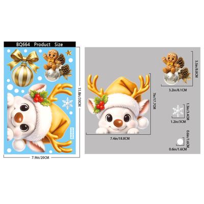 Adhesivos Navideños Lindos, Impresión Electrostática a Doble Cara, 1 Pieza por Paquete.