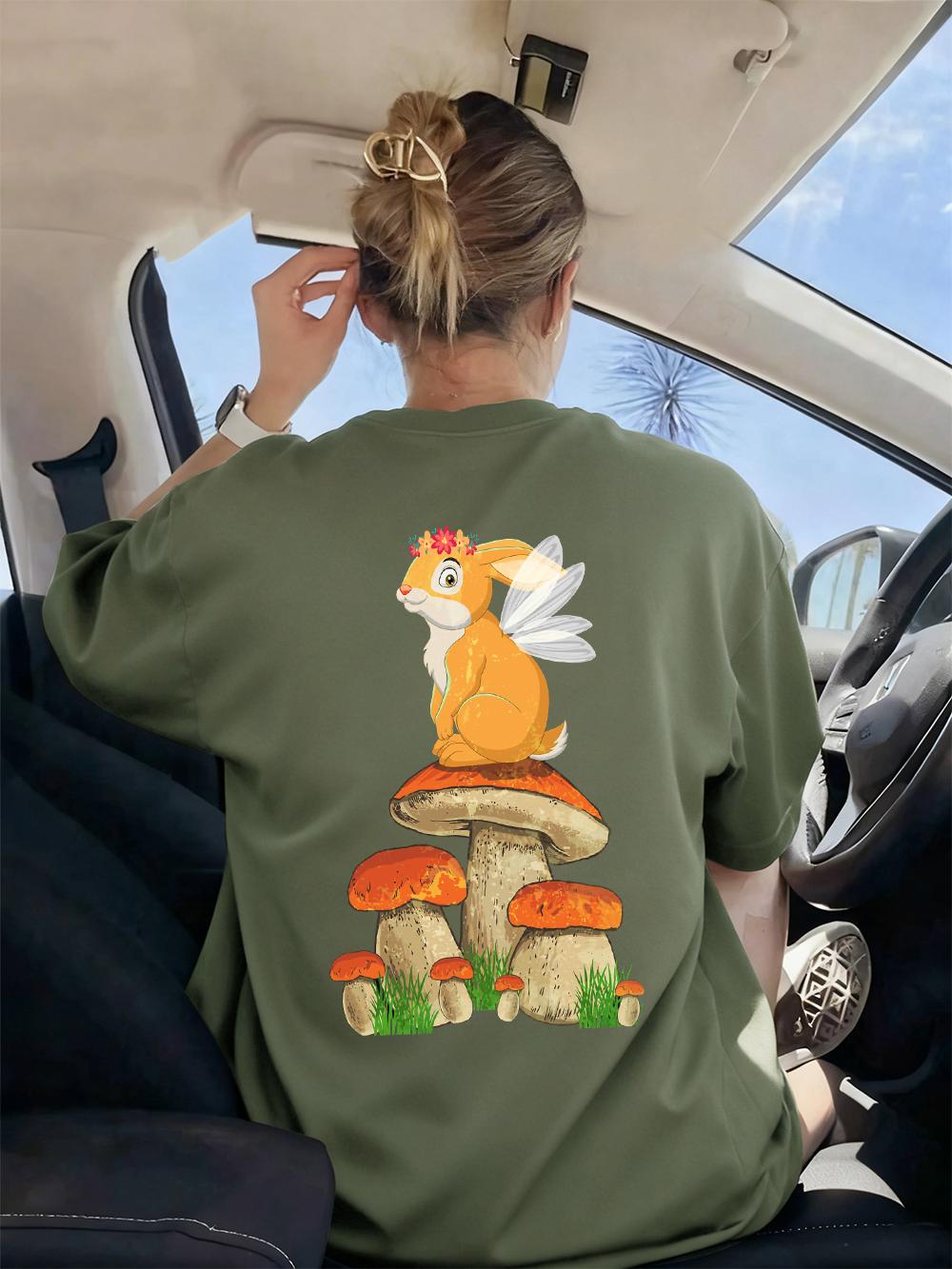 

Fairy Bunny Mushroom Printed TShirts Women Casual Soft Short Sleeve Tops Loose ONeck T Shirts Summer AllMatch Womans Clothes S