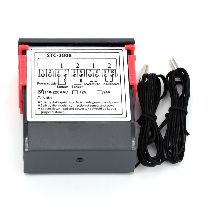 STC-3008 Dual Digital Temperature Controller Two Relay Output 12V 24V 220V Thermoregulator Thermostat With Heater Cooler