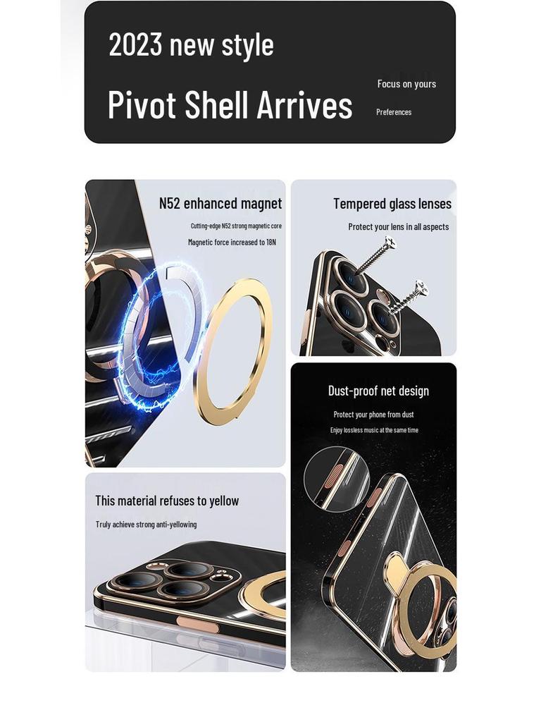 iPhone 17 Pivot Magnetic Case: Electroplated Solid Color, Full Coverage Anti-Fall Protective Case for Apple 16E/15 Pro.