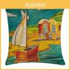 Artistic Beach Oil Painting Cushion Cover With Invisible Zipper For Stylish Interiors