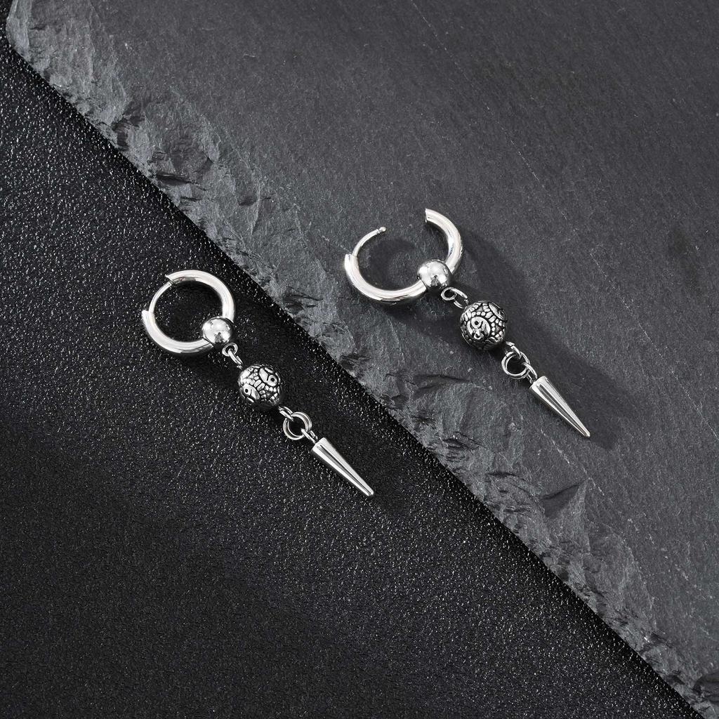 Vintage Fashion Punk Gothic Cone Pendant Earrings for Men, Stainless Steel Silver Color Drop Earrings, Retro Hip-hop Jewelry