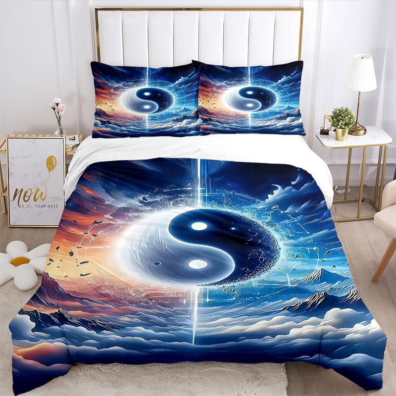 3PCs Yin Yang Symbol Design Cover Set, Breathable Fabric(1 Duvet Cover + 2 Pillowcases) (Without Quilt) yy250911186
