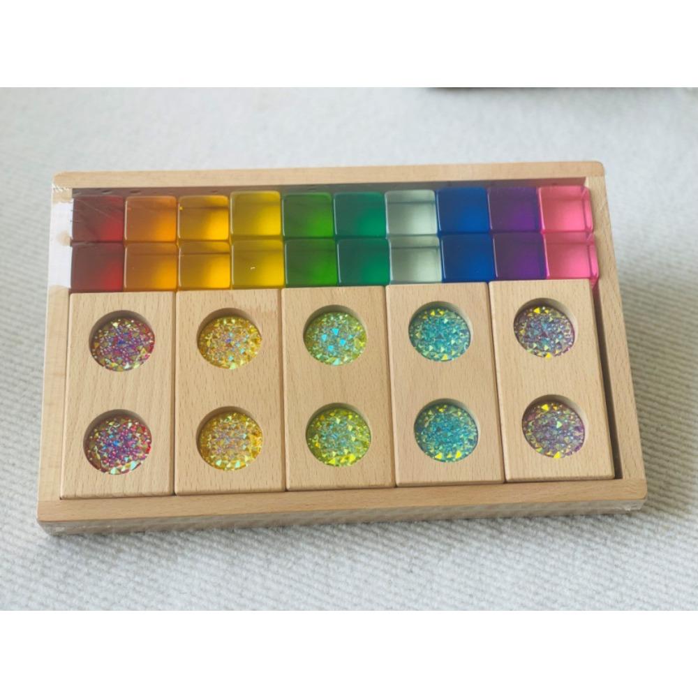 Rainbow Building Block Mandala Translucent Diamond Matching Color Castle Building Block Interior Creative Ornaments Stacking Music Toys