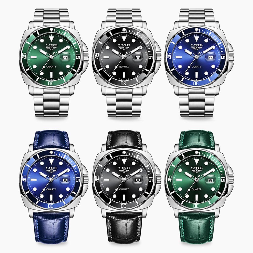 LIGE Modny Męski Zegarek Prosty Casualowy Całostalowy Luminescencyjny Wodoodporny Męski Zegarek Kwarcowy
