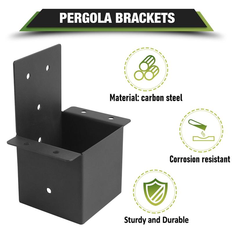 M-Moderno-4 Piezas Soportes para Pérgola 4X4 pulg. ( Real 3.6" X 3.6") Soportes para Vigas y Postes Kit para Pérgola, Soportes para Cenador Soporte de Pared
