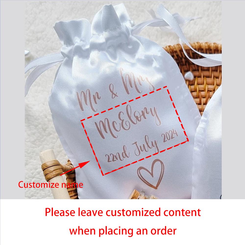 Personalised 5Pcs Satin Drawstring Pocket Goodie Candy Bag Honeymoon Sand Wedding Gift Honeymoon Present Bride To Be Gift
