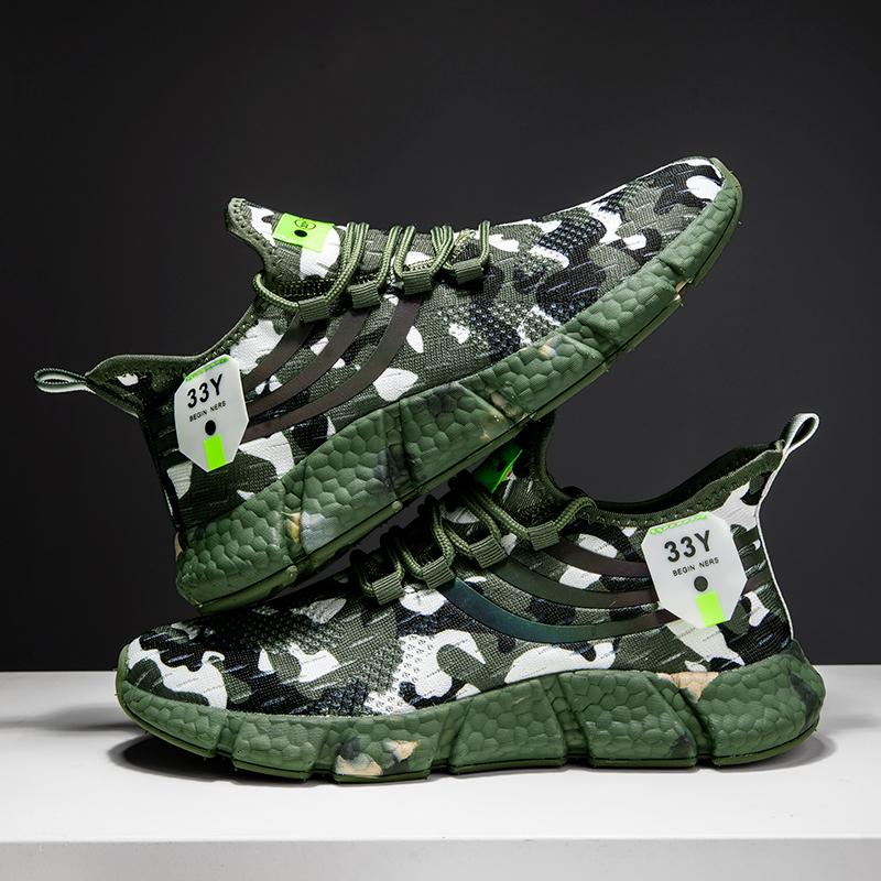 Men's Camouflage Green Sports Shoes Hiking Street Style, Slip Outsole and Mesh Upper Series Urban Fashion Fitness Shoes 2026