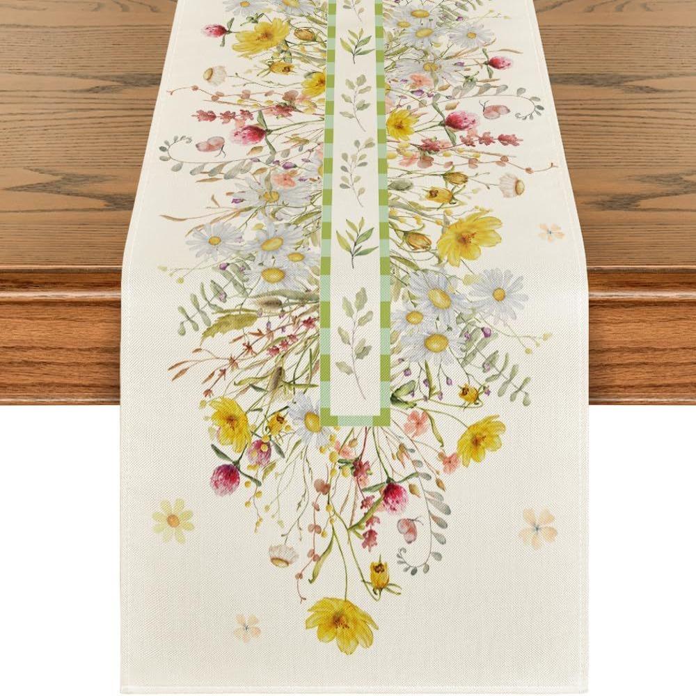 

Винтажная скатерть с цветочным принтом, сине-лимонная льняная дорожка на стол, свадебная вечеринка 33*120CM-Style B
