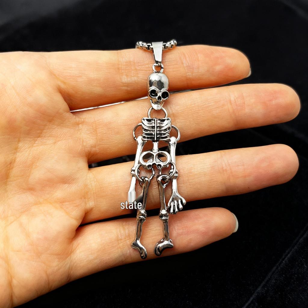 Men's Trendy Stainless Steel Dark Skeleton Pendant Necklace for Halloween