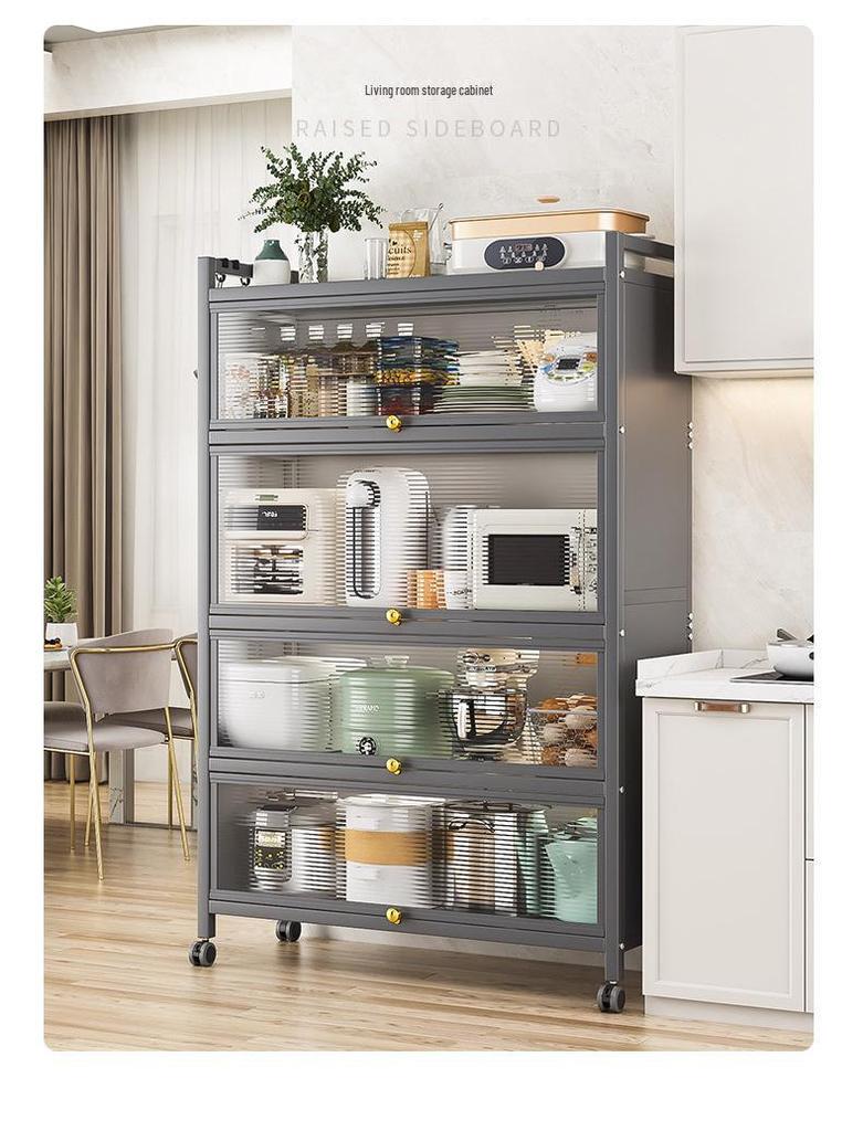 Kitchen Storage Cabinet with Microwave and Pot Rack