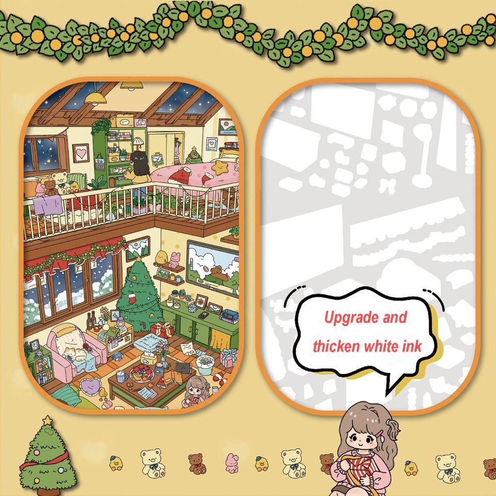 New Warm Little Nest Series Miniature Landscape Sticker PET Large Size Cabin Scene Sticker Stress Relief DIY Toy Game Stickers