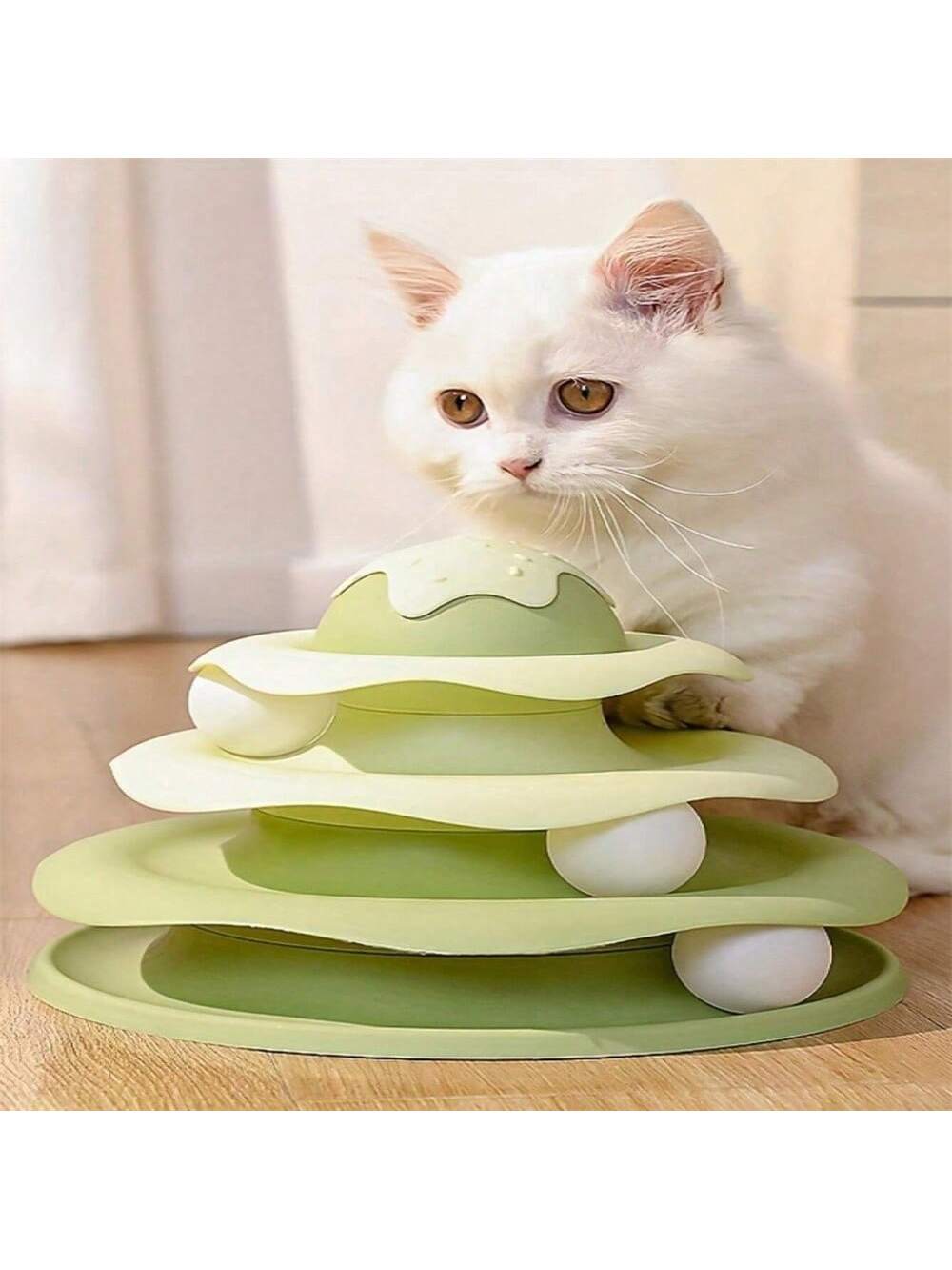 1pc Cat Track Toy, 3 Level Turntable Cat Toy Balls With Ice Cream Shape, Detachable Cat Tower Balls, Interactive Cat Roller Toy, зелёный