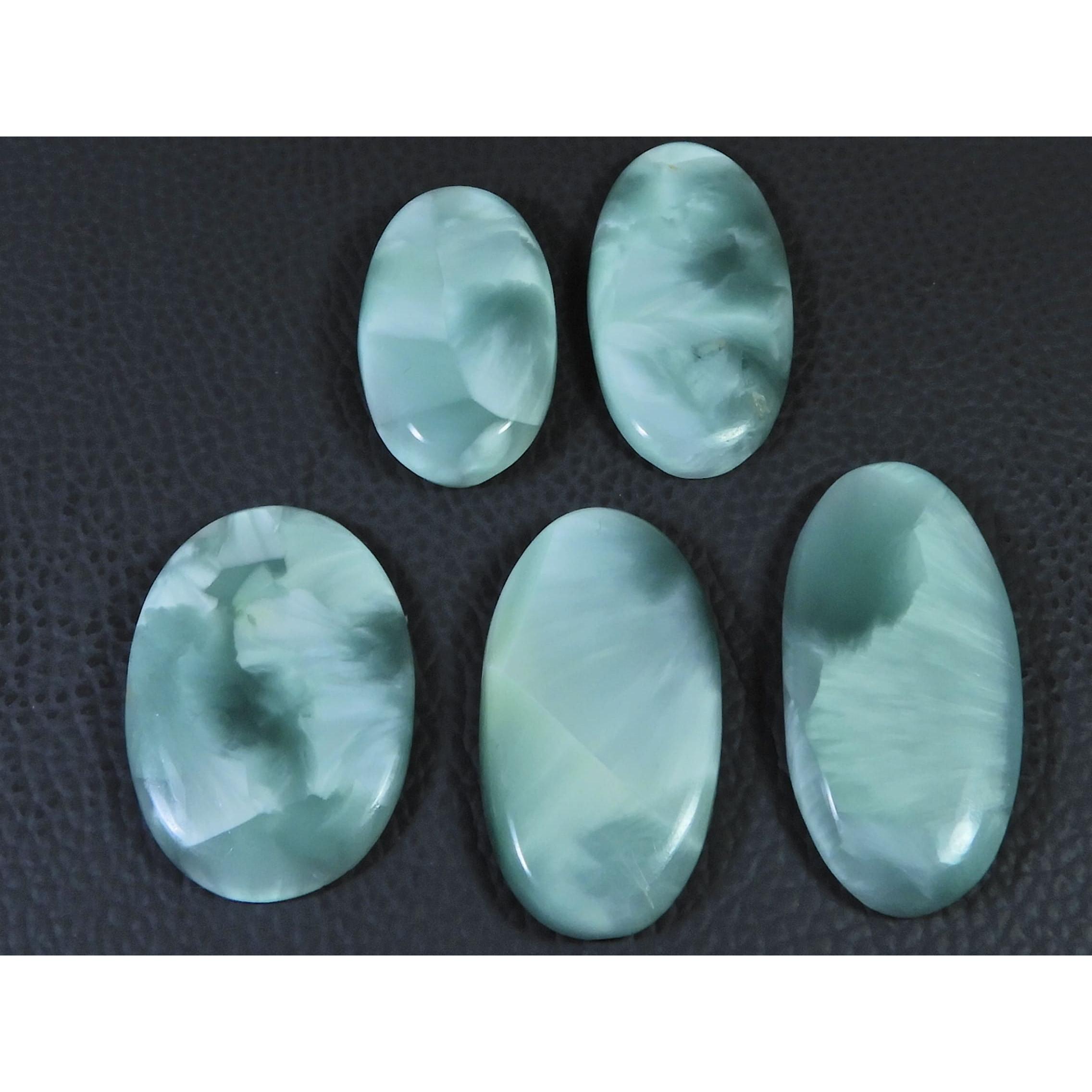 202Cts. Natural Green Hemimorphite Oval Cabochon Loose Gemstone 05 Pcs Lot C-1590