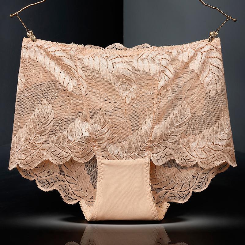 Plus Size Female Summer Hollow Lace Sexy Without Mark To Close Abdomen High Waist Triangle Briefs