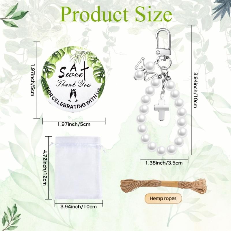 20Sets Crosses Keychain Favors With Thank You Label Organza Packaging Bulk Gift Set with Rope For Baby Showers Parties