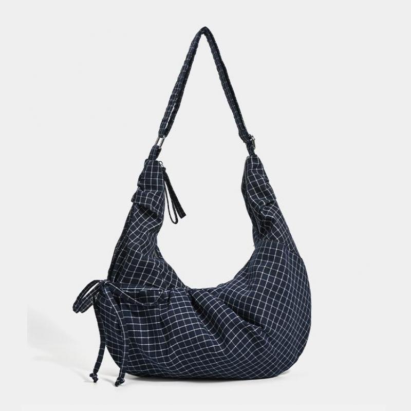 2026 Japanese And Korean Fashion New Plaid Canvas Large Capacity Simple Casual Versatile Portable Shoulder Bags For Women Trendy