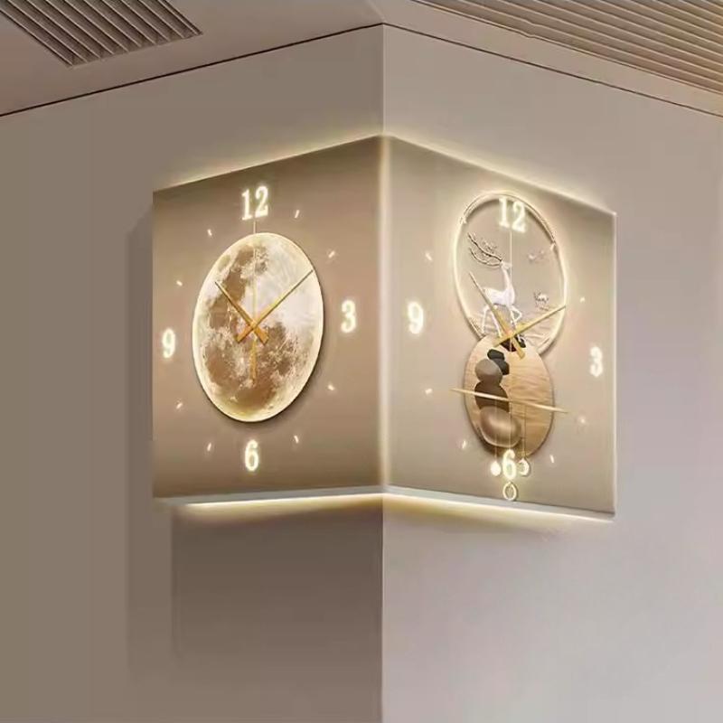 Modern Double Sided Corner Wall Clock Decoration LED Clock Mural Lamp Restaurant Background Wall Digital Wall Clock Home Decor
