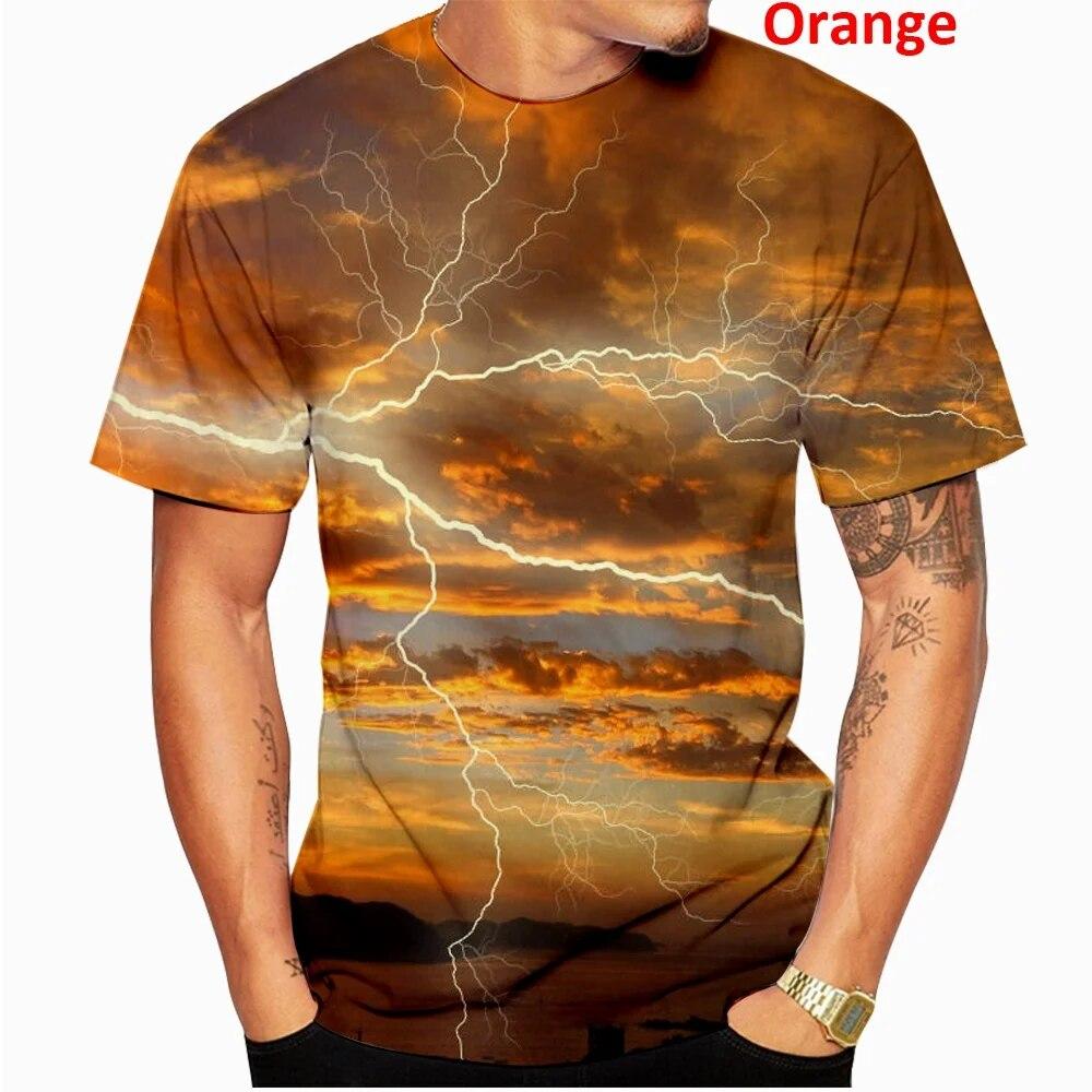Maglietta estiva da uomo con stampa 3D di fulmini, unisex, casual, a maniche corte, stile Harajuku