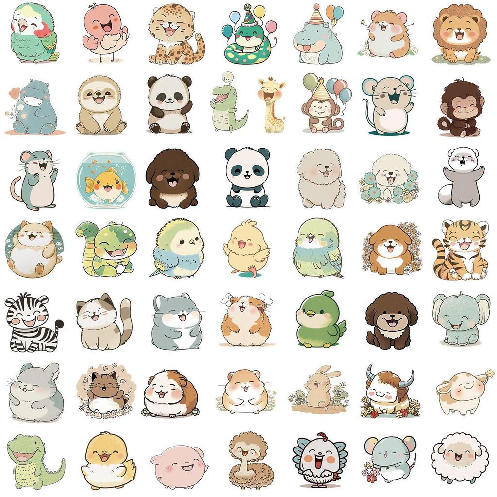 50PCS Cute Cartoon Animal Waterproof Stickers for Phones & Computers
