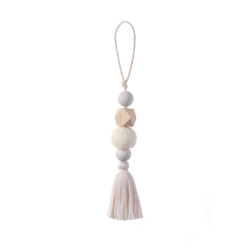Home Decor Wood Bead Closet Pendant With Tassels Clothes Rack Garland Farmhouse Rustic Door Handle Drawer Knob