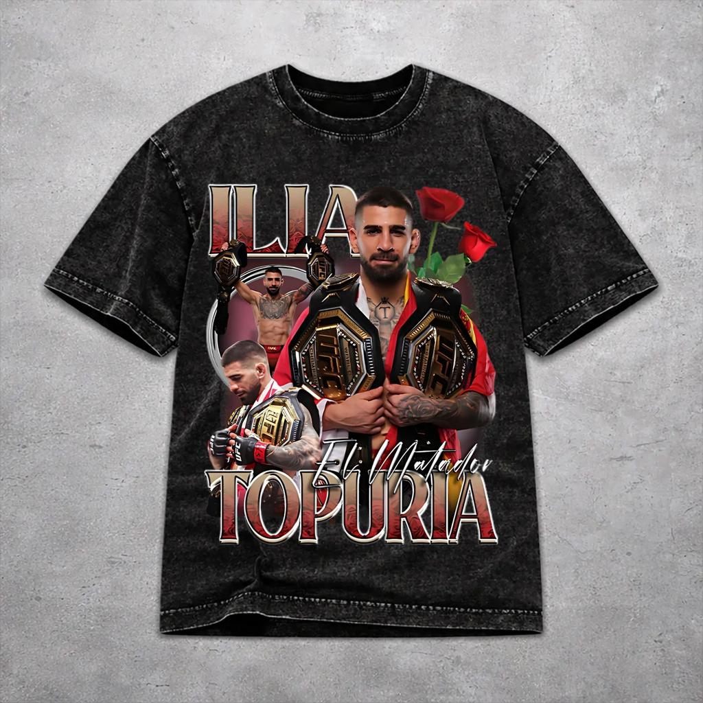 Camiseta Vintage Hombres Mujeres 2026 El Matador Ilia Topuria Camisetas Oversize Lavadas Ropa
