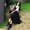 French Style Temperament Splicing Button Contrasting Dress Fake Two Pieces Age-reducing Design Waist A-shaped Long Dress Women's Summer