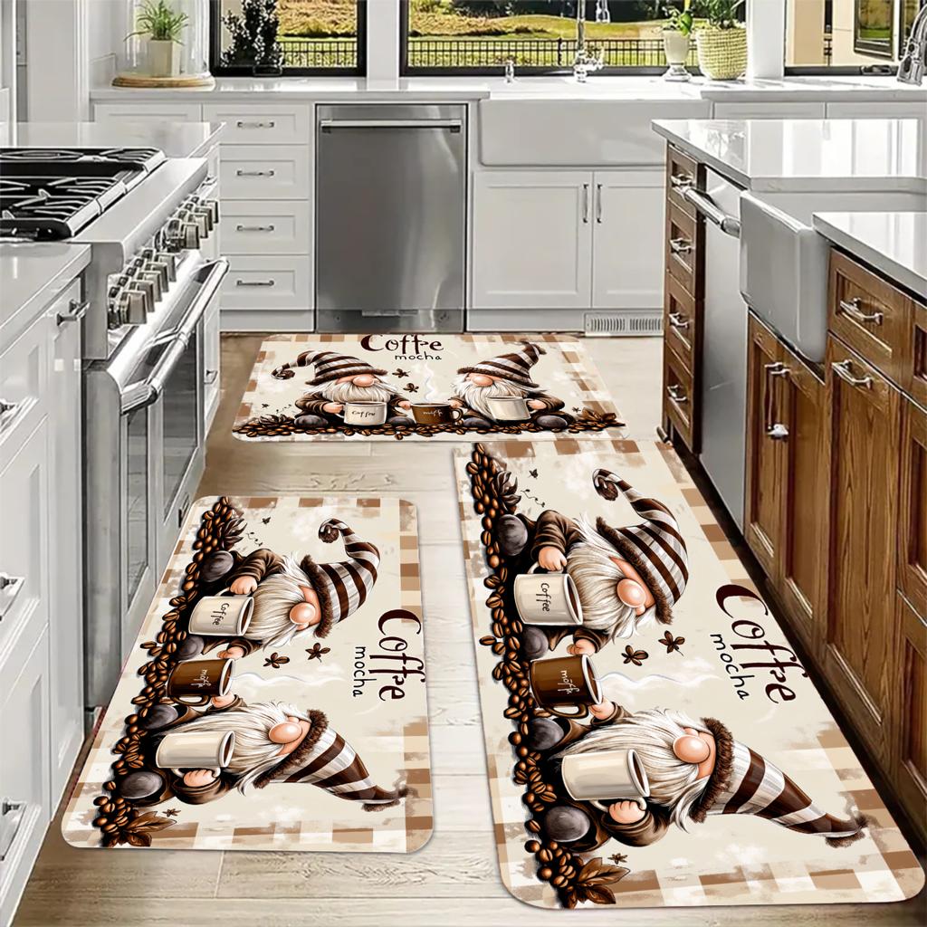 Set Christmas Kitchen Floor Mats Non Slip Washable Plaid Bean Cartoon Runner Rug for Family Xmas Holiday Decor