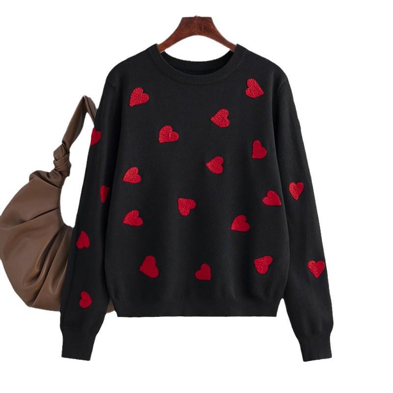 2023 Autumn/Winter Heart Pattern Plus Size Women's Knit Pullover Sweater