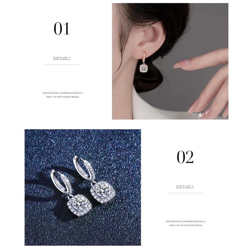 1PC moissanite earrings s925 sterling silver zircon stud earrings women's earrings classic square bag earrings jewelry