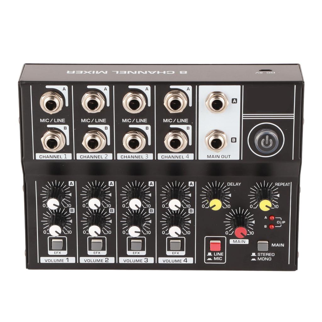 Q48 Portable 8‑Channel Stereo Audio Sound Mixer Karaoke Microphone Amplifier Console
