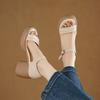 Fashion Open Toe Platform Block Heel Sandals Women Soft Leather 2025 New Summer Platform Versatile High Heeled Romans