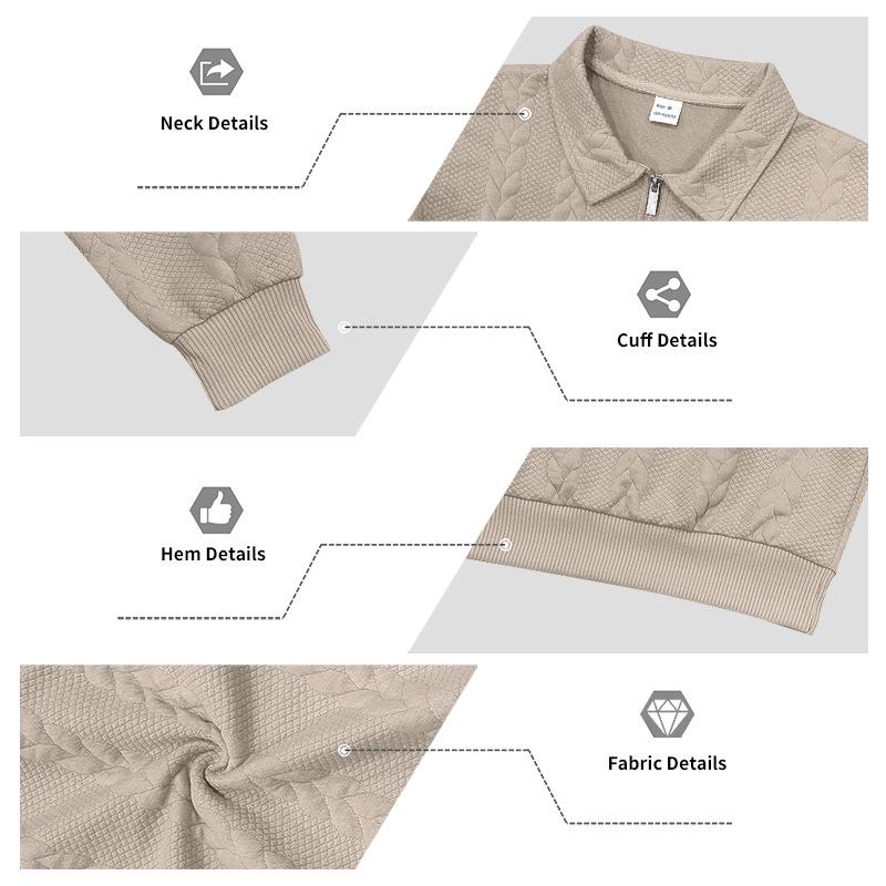 TikTok Men's Jacquard Polo Shirt: Casual Loose-Fit Hoodie with Lapel and Long Sleeves