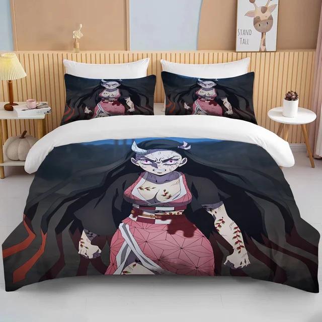 Nezuko Kamado Demon Slayer  Bedding Set Anime Duvet Cover Comforter Bed Linen Single Twin Full Queen Size 3d Kids Girl Boys Gift